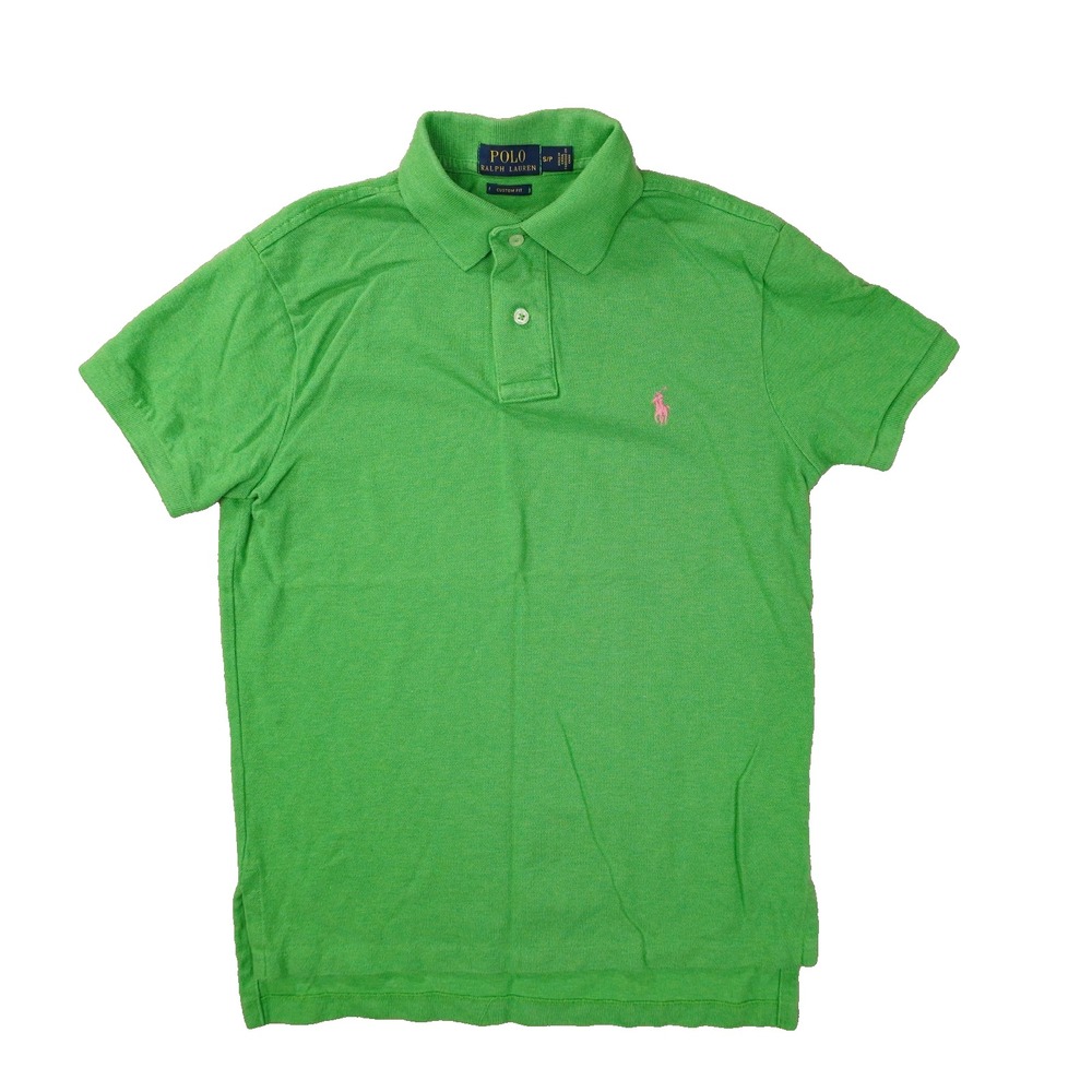 Polo Ralph Lauren Custom Slim Fit Polo Shirt Mens Small Green Pink Pony Logo